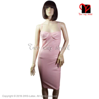 Baby Pink Sexy Latex Dress with Zip At Back and Bra Rubber Dress Playsuit bodycon size XXXL QZ-117
