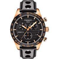 TISSOT 天梭 官方授權 PRS516 三眼計時腕錶 送禮推薦-黑x玫塊金框/42mm T1004173605100