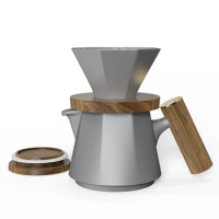 DHPO modern large capacity travel dripper portable pour over coffee maker set with wooden handle and lids for gift set