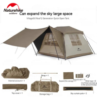 Naturehike Village 5.0 Proof Ridge Automatic Tent Outdoor Cabin Tent Family Camping with Canopy Tarp for 2-4 People Lightweight