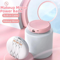 20000mAh Mini Power Bank Makeup Mirror Portable Charger for iPhone 14 13 Samsung External Battery Charger with Cable Powerbank