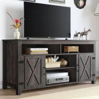 Farmhouse Barn Door TV Stand for 55-65 Inch TV Modern Entertainment Center for 300 lbs TV Media Console Storage Cabinet