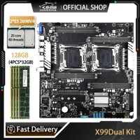 X99 Dual Motherboard Socket LGA 2011-3 Set with 2 Pcs Xeon E5 2698 V4 CPU and 4*32GB DDR4 2400MHZ ECC REG RAM X99 Kit