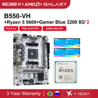 SJS B550-MH Motherboards + kit Ryzen 5 5600 AMD Processor Micro-ATX B550 DDR4 64G placa mae Kit Game blue DDR4 3200MHz 16GB RAM
