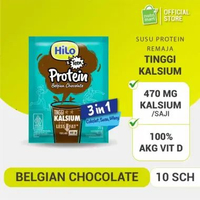 HiLo Teen Protein Belgian Chocolate 3 in 1 10 sachet - Susu Rasa Cokelat Belgia Tinggi Kalsium denga