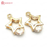 (C570)10 pieces 16x11mm High Quality Champagne Gold Color Brass with Zircon with Star Round Charms Pendants Jewelry Findings