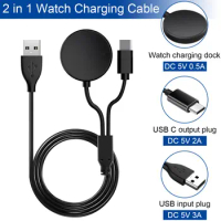 2 in 1 Galaxy Watch Charger Compatible with Samsung Galaxy Watch 6 /6 Classic /5 Pro/5/4/3/Active2/1,USB C Charging Phone Cable