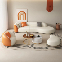 【2.4米四人位+單人+弧形凳+茶几組合】科技布沙發茶几組合弧形