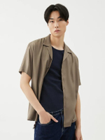 เสื้อเชิ้ตแขนสั้นผู้ชาย Tencel Hawaii Shirt สีน้ำตาล