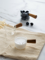 玻璃小奶盅奶罐日式多功能蘸味碟帶木手柄牛奶杯咖啡奶罐西餐汁斗