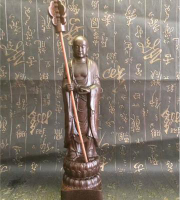 越南沉香木雕地藏王佛像擺件實木雕刻菩薩擺飾家居客廳木質工藝品1入