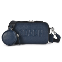 COACH CHARTER COACH字樣浮雕紋皮革斜背相機包(附小圓包)-深藍色