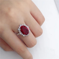 Super White Gold 18K Ring Oval Shape 8CT Ruby Engagement Ring For Women Great Brilliant Gift For Girl Birthday Red Gems Jewelry