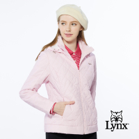 【Lynx Golf】女款吸濕排汗鋪棉保暖素面菱格壓線LOGO鐵牌長袖連帽外套-粉色