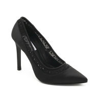 【steve madden】SLEEKER 珍珠透膚緞面高跟鞋(黑色)