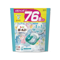 【日本P&amp;G】4D炭酸機能4合1強洗淨消臭留香柔軟洗衣凝膠球-白葉花香水藍袋76顆(洗衣膠囊洗衣球平輸品)