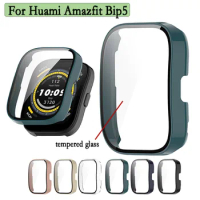 2-in-1 Case For Huami Amazfit Bip5 Full Coverage Bumper PC Hard Case Cover With Tempered Glass Screen Protection