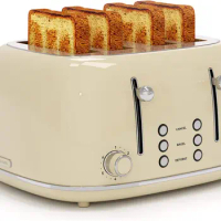 Toaster 4 Slice Retro Stainless Toaster with 6 Bread Shade Settings1.5''Wide Slots Toaster with Cancel/Defrost/Reheat Functions