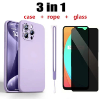 เคสโทรศัพท์, กันกระแทก 3-in-1 และกันฝุ่น, กระจกนิรภัยป้องกันการแอบ, พร้อมเชือกเส้นเล็กโทรศัพท์, เข้า