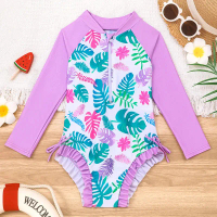 Baju Renang Bayi Perempuan, Lengan Panjang, Pengawal Ruam, Zip Depan, Baju Mandi, Baju Renang Hawaii