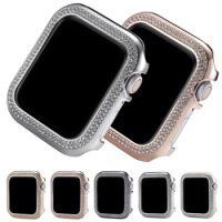 Women's Diamond Cover For Apple Watch Case 41mm 45mm 40mm 44mm Metal Bumper Frame Shell For iWatch 9 8 7 6 5 SE Protective Cases