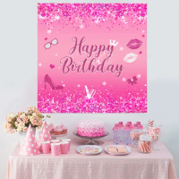 Pink Rose Glitter Backdrop Happy Birthday Photo Background Glitter Shiny Dots Lip Background For Photo Studio Photocall Supplies