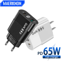 65W GAN Quick Charging USB Type C Charger PD 2 Ports Charge For IPhone 14 Pro Samsung Xiaomi Wall Charger Adaptor Phone Charger