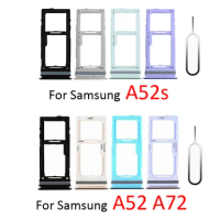 Phone Sim SD Card Tray For Samsung Galaxy A52 A52s A72 5G A02 A12 New SIM Adapter Chip Holder Slot Drawer Parts + Tool