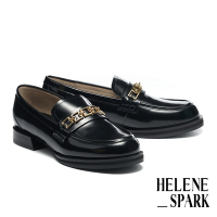 低跟鞋 HELENE_SPARK 復古知性方鍊微光感牛皮樂福低跟鞋－黑
