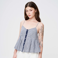 DOTTIE - Áo Kiểu Xếp Ly Gài Nút Xanh Đậm T1142 Chất Liệu Cotton Pha Đứng Phom Nhẹ Thoáng Mát Size S 
