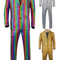 Retro 70S 80S Disco Dance Cosplay Fantasia Men Costume Colorful 70S Vintage Suit Coat Pants Male Halloween Carnival Party Cloth