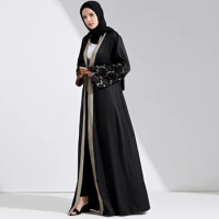 Fashion islamic lace embroidery open abayas muslimah jubah female Arab great quality maxi size muslim cardigan abayas wq1160