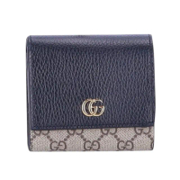 【GUCCI 古馳】GG Marmont Medium 中款 雙G 皮革 皮夾 卡夾 短夾 雙色 黑色 烏木色 598587