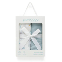 【Purebaby】澳洲有機棉 嬰兒棉紗包巾禮盒2件組(新生兒 有機棉 紗布蓋毯)