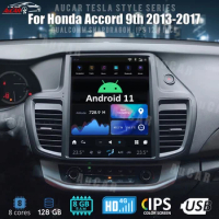 AuCar 12.1 Inch Tesla Style Car Radio Android 11 GPS Navigation Head Unit For Honda Accord 9th 2013-2017