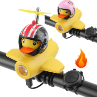 Yellow Duck Bike Bell USB Rechargable Light Glowing Bike Horn Bicycle Horns with Lovely Propeller Helmet Bicycle Accessories