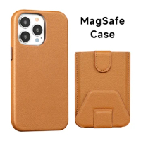 Leather for Magsafe Phone Case for Apple iPhone 13 Pro Max 13Pro 13 Mini Luxury Bracket Magnetic Back Cover with Card Holder