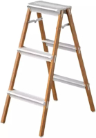 HOUZE HOUZE VIV 3-Tier Bi-Directional Foldable Aluminum Step Ladder (Woodgrain)