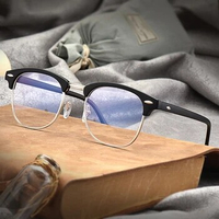 Vintage Semi Rimless Eyewear Anti Blue Light Blocking Glasses Men Square Ray Filter Eyeglasses Frames Computer Women Goggles