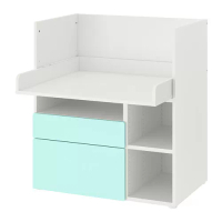 SMÅSTAD 書桌/工作桌, 白色 淺土耳其藍/附2個抽屜, 90x79x100 公分