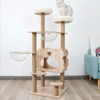 Home Simple Cat Scratching Board Cat Litter Cat Tree All-in-one Cat Jumping Platform Modern Wooden Cat Climbing Frame Cat Toys