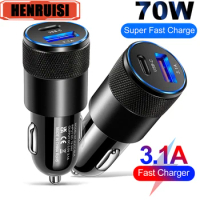PD USB Car Charger Fast Charging 70W Type C USB Adapter For iPhone 1413 12 Xiaomi 13 12 Huawei Samsung S21 S22 Car Phone Charger
