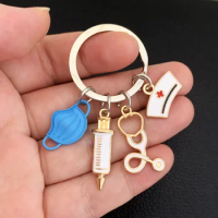 2021 New Design Keychain Doctor Medical Tool Stethoscope Syringe Mask Key Ring Nurse Medical Student Gift Keychain Souvenir