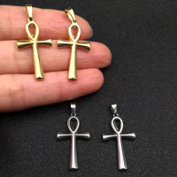 10pcs/lot Gold Egypt Ankh Ankha Cross Charms Stainless Steel Ancient Egyptian Cross of Life for DIY Necklace Pendants Wholesale