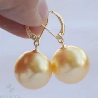 16mm natural south sea shell pearl earrings 14K gold Gift TwoPin Party Aurora Luxury AAA Women Earbob Dangler