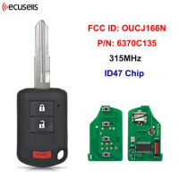 Ecusells P/N: 6370C135 Remote Head Car Key 2+1 3 Buttons 315MHz ID47 Chip For Mitsubishi Eclipse 2018 2019 2020 2021 OUCJ166N