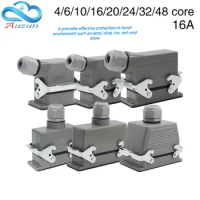 Rectangular Heavy Duty Connector DHC-HE4/6/10/16/20/24/32/48Core Aviation Plug Socket Top Side Line 16AIP68 Waterproof Connector