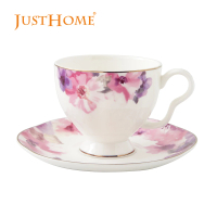 【Just Home】莉奧絲骨瓷咖啡杯盤組180ml(杯 咖啡杯 杯盤)