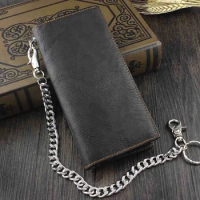 Mens Card/Money Holder Genuine Leather Wallet Purse w/ Chain