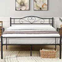 Metal Platform Bed Frame with Headboard &amp; Footboard, Steel Slats Mattress Foundation, No Box Spring Needed, Queen, Matte Black